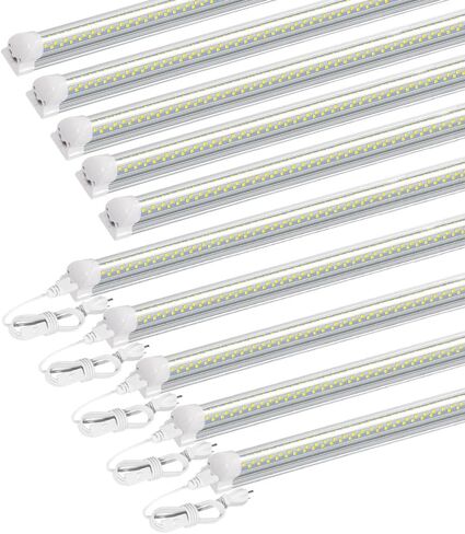 SZSKYING 10 Pack 8FT LED Shop Light، 120W 12000LM 6500K ضوء النهار الأبيض، T8 أنبوب متكامل على شكل حرف V، 96' أربعة صفوف عالية الإخراج، قابلة للربط 8 أقدام LED لاعبا أساسيا، قابس إضاءة المرآب غير قابل للتعتيم in Kuwait