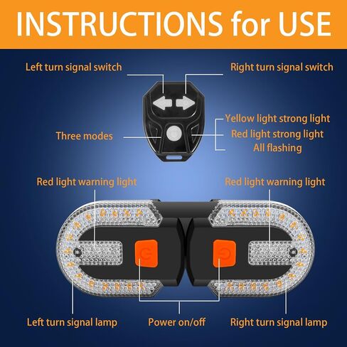Bike Turn Signals, Turn Signals for ebike with Horn, Bike Tail Light 5 Modes Waterproof Strobe Front and Rear Bike Lights, USB Charging Remote Control Splited/Integrated. (2pcs Lights) in Kuwait