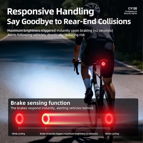 Bike Tail Light/Rear Light — Auto-On, Smart Brake Warning, USB Rechargeable, 6 Lighting Modes, Light Sensor, 40H Runtime, Battery Level Indicator, IP65 Waterproof, LED Backlight in Kuwait