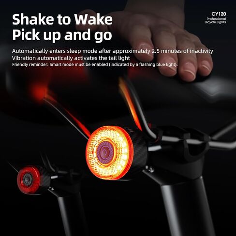 Bike Tail Light/Rear Light — Auto-On, Smart Brake Warning, USB Rechargeable, 6 Lighting Modes, Light Sensor, 40H Runtime, Battery Level Indicator, IP65 Waterproof, LED Backlight in Kuwait