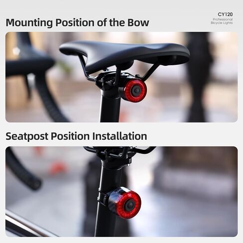 Bike Tail Light/Rear Light — Auto-On, Smart Brake Warning, USB Rechargeable, 6 Lighting Modes, Light Sensor, 40H Runtime, Battery Level Indicator, IP65 Waterproof, LED Backlight in Kuwait
