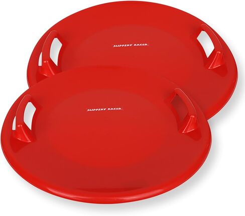 Slippery Racer Heavy-Duty Cold Resistant Downhill Pro Adults and Kids Plastic Outdoor Winter Saucer Disc Snow Sled with Handles-2 Pack (Red-2 Pack) in Kuwait