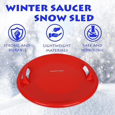 Slippery Racer Heavy-Duty Cold Resistant Downhill Pro Adults and Kids Plastic Outdoor Winter Saucer Disc Snow Sled with Handles-2 Pack (Red-2 Pack) in Kuwait