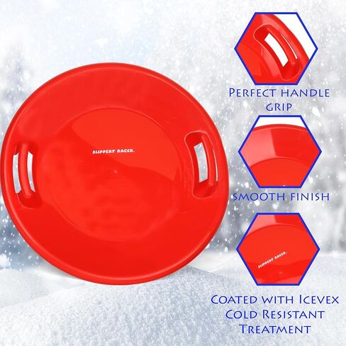 Slippery Racer Heavy-Duty Cold Resistant Downhill Pro Adults and Kids Plastic Outdoor Winter Saucer Disc Snow Sled with Handles-2 Pack (Red-2 Pack) in Kuwait