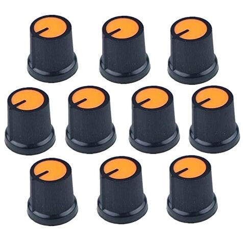 10 Pcs 6mm Shaft Hole Dia Threaded Knurled Potentiometer Orange Knobs Caps in Kuwait