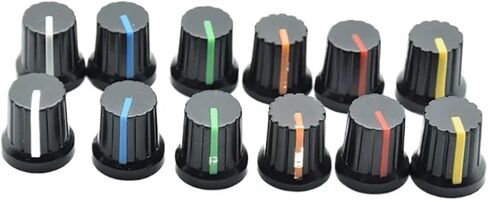 12 Pcs 6mm Shaft Hole Dia Plastic Threaded Knurled Potentiometer Knobs Caps(12 yellow) in Kuwait