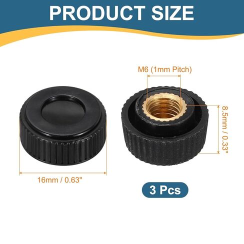 HARFINGTON 3Pcs Straight Knurled Knobs Knobs M6 Female Thread 16mm Head Plastic Non-Through Hole Brass Screw-in Clamping Handles Threaded Matte Handle Hand Tightening Knob Thumb Screws in Kuwait
