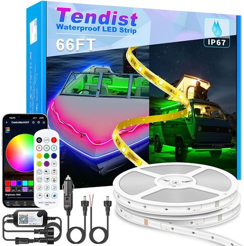 ضوء LED للقارب 33FT، 12V RGB مقاوم للماء أضواء القارب العائمة الخارجية | IP67 ترقية الإضاءة الداخلية للقوارب البحرية مع التطبيق لـ Pontoon، Deck، Bass، RV، Fishing Kayak in Kuwait