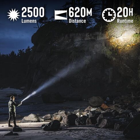 Coast LS20R 2500 Lumen مصباح كشاف مقاوم للماء قابل لإعادة الشحن، 1/4 ميل راند، وقت تشغيل 20 ساعة، عوارض بقعة وفيضانات، IP67، يطفو في الماء in Kuwait