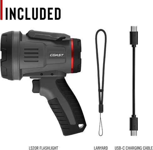 Coast LS20R 2500 Lumen مصباح كشاف مقاوم للماء قابل لإعادة الشحن، 1/4 ميل راند، وقت تشغيل 20 ساعة، عوارض بقعة وفيضانات، IP67، يطفو في الماء in Kuwait