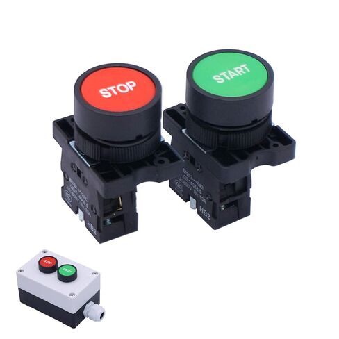 Set of 2 Momentary Push Button Switch Start/Stop Red Green Sign NO NC AC 600V 10A Button Switch ZB2-BE101C-Start/Stop for Electrical and Electronic Applications in Kuwait