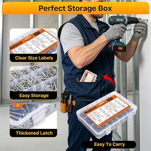 690PCS Self Tapping Screws Assortment Kit, 304 Stainless Steel Wood Screws, 16 Sizes #6#8#10 Phillips Pan Head & Flat Head Sheet Metal Screws (Length 1/2", 3/4", 1", 1-1/4") in Kuwait