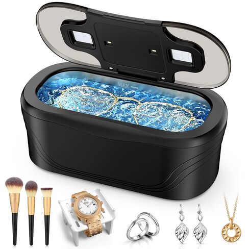 Ultrasonic Cleaner, 48KHz Jewelry Cleaner 400ML, Ultrasonic Retainer Cleaner for Eyeglasses Rings Watch Band Necklace Earing, Multi Deep Cleaning Modes, Black in Kuwait