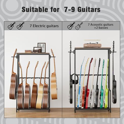 Espelism Guitar Stand for Multiple Guitars, 26" L x 12" W x 47" H Guitar Rack for Acoustic & Electric Guitars, Bass & Ukulele, Rustic Wood Top Floor Stand with Foam-Padded Metal Frame in Kuwait