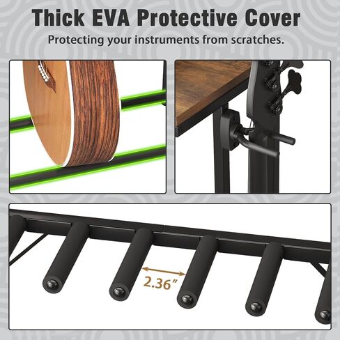 Espelism Guitar Stand for Multiple Guitars, 26" L x 12" W x 47" H Guitar Rack for Acoustic & Electric Guitars, Bass & Ukulele, Rustic Wood Top Floor Stand with Foam-Padded Metal Frame in Kuwait
