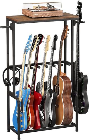 Espelism Guitar Stand for Multiple Guitars, 26" L x 12" W x 47" H Guitar Rack for Acoustic & Electric Guitars, Bass & Ukulele, Rustic Wood Top Floor Stand with Foam-Padded Metal Frame in Kuwait