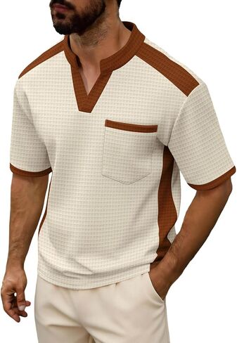 Mens Shirts Summer V Neck Short Sleeve Tops with Chest Pocket Lightweight Breathable Casual Shirts for Vacation in Kuwait