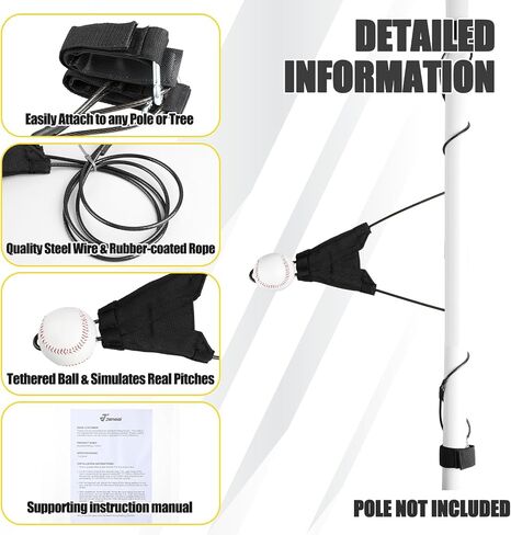 Jenaai Baseball Batting Swing Trainer Portable Baseball Hitting Trainer with Auto-Reset & Adjustable Ball Height, Batting Practice Equipment Hitting Accessories for Beginners to Pros, Easy Setup in Kuwait