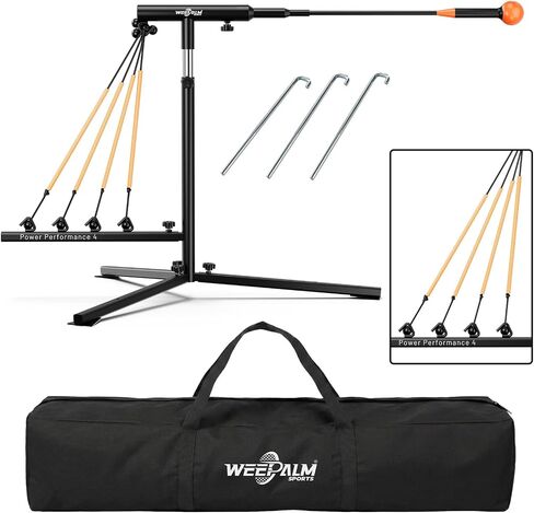 Baseball Softball Swing Trainer with Tripod Base, Adjustable Height Batting Trainer for Solo Hitting Practice, Auto-Return Trainer with 4 Elastic Ropes, Ground Pegs & Carry Bag in Kuwait