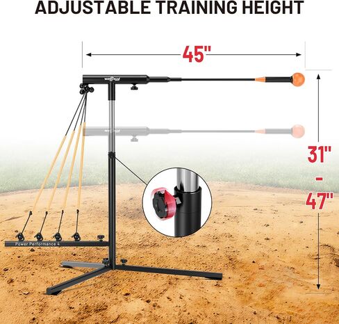 Baseball Softball Swing Trainer with Tripod Base, Adjustable Height Batting Trainer for Solo Hitting Practice, Auto-Return Trainer with 4 Elastic Ropes, Ground Pegs & Carry Bag in Kuwait