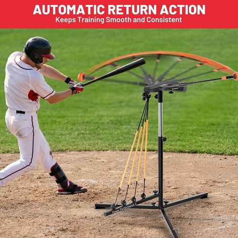 Baseball Softball Swing Trainer with Tripod Base, Adjustable Height Batting Trainer for Solo Hitting Practice, Auto-Return Trainer with 4 Elastic Ropes, Ground Pegs & Carry Bag in Kuwait