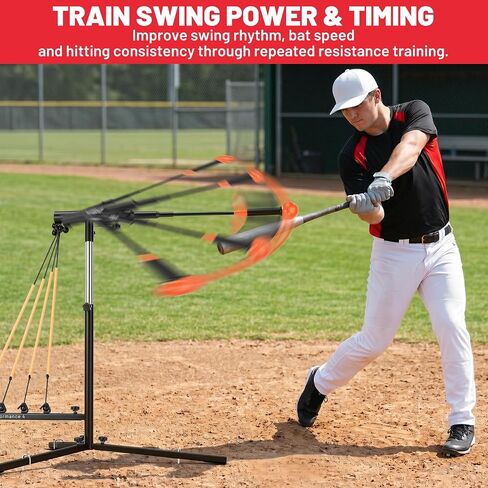 Baseball Softball Swing Trainer with Tripod Base, Adjustable Height Batting Trainer for Solo Hitting Practice, Auto-Return Trainer with 4 Elastic Ropes, Ground Pegs & Carry Bag in Kuwait