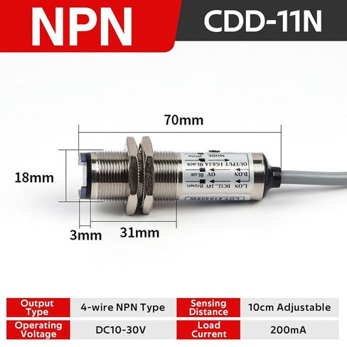 CDD-11N 10mm Diffuse Reflection Photoelectric NPN NO 4-Wire for Opaque Objects, Transmitting Tube, Copper Plating, IP66 Level in Saudi Arabia