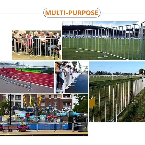 17.6 FT Interlocking Galvanized Crowd Control Barricades, 2 Pack Steel Safety Barriers Fence Frame Guard with Adjustable Height for Events, Construction Sites, Queue Management in Kuwait