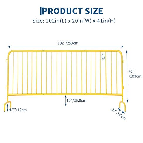 Garvee Interlocking Steel Barricade, 8.5 Ft. Heavy Duty Galvanized Metal Barricade, Interlocking Steel Road Barriers with with Bridge Feet Base, for Crowd Control Event Fencing Indoor/Outdoor, Yellow in Kuwait