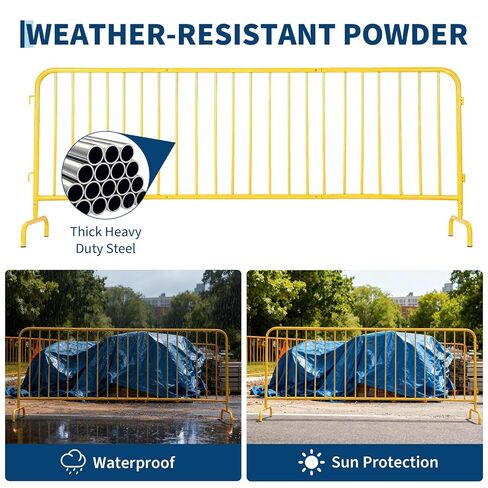 Garvee Interlocking Steel Barricade, 8.5 Ft. Heavy Duty Galvanized Metal Barricade, Interlocking Steel Road Barriers with with Bridge Feet Base, for Crowd Control Event Fencing Indoor/Outdoor, Yellow in Kuwait