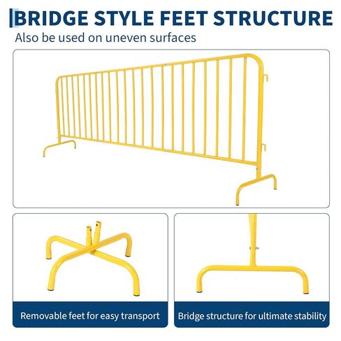 Garvee Interlocking Steel Barricade, 8.5 Ft. Heavy Duty Galvanized Metal Barricade, Interlocking Steel Road Barriers with with Bridge Feet Base, for Crowd Control Event Fencing Indoor/Outdoor, Yellow in Kuwait