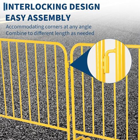 Garvee Interlocking Steel Barricade, 8.5 Ft. Heavy Duty Galvanized Metal Barricade, Interlocking Steel Road Barriers with with Bridge Feet Base, for Crowd Control Event Fencing Indoor/Outdoor, Yellow in Kuwait