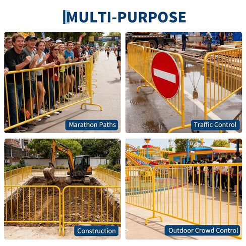 Garvee Interlocking Steel Barricade, 8.5 Ft. Heavy Duty Galvanized Metal Barricade, Interlocking Steel Road Barriers with with Bridge Feet Base, for Crowd Control Event Fencing Indoor/Outdoor, Yellow in Kuwait