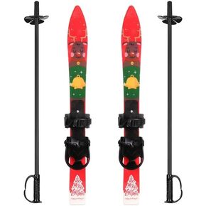 Lightweight Skis, Beginner Ski Set with 2 Ski Poles, Plastic Sledge Skis with Bidirectional Locks, Portable Outdoor Design, Suitable for Children Aged 2-8 in Saudi Arabia