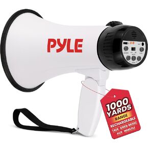 Pyle Handheld Megaphone Bullhorn with Siren | 30W Rechargeable Megaphone Speaker with 600 Yard Range, Voice Recorder, AUX Input and USB-C Charging, For Schools, Sports Events and Announcements | Black in Kuwait