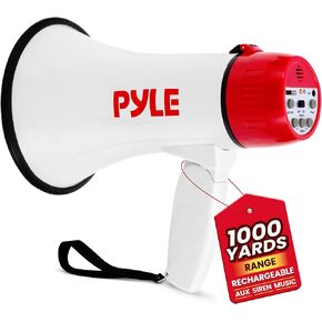 Pyle Handheld Megaphone Bullhorn with Siren | 30W Rechargeable Megaphone Speaker with 600 Yard Range, Voice Recorder, AUX Input and USB-C Charging, for Schools, Sports Events and Announcements | Red in Kuwait