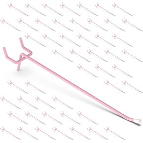 50-Pack Pink Pegboard Hooks 2 Inch - Fits 1/8 and 1/4 Inch Boards | Decorative Metal Peg Board Hangers with Rubber Safety Tips - Heavy Duty Organizer for Craft Room, Garage & Retail Display in Saudi Arabia