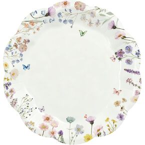 G.R.I 50pcs Spring flower Paper plates, Watercolor Wildflower Butterfly Disposable Scalloped plates, Floral Round paper plates for baby shower, Birthday, Tea party supplies. in Saudi Arabia