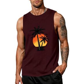 Men's Hawaiian Palm Tree Print Tank Top Workout Gym Muscle Shirts Summer Beach Vacation Sleeveless Tee Shirts in Saudi Arabia