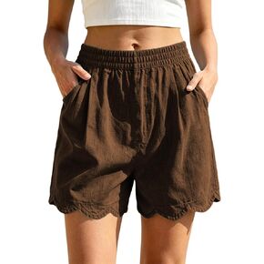 Casual Shorts for Women, High Waisted Elastic Summer Short Pants | Regular Loose Fit, High Rise Silhouette, Dual Side Pockets, Breathable Cotton, Daily Wear Home Lounging Outfit in Kuwait