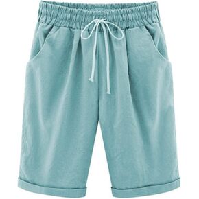 Summer Shorts for Women, Plus Size Casual Wide Leg Short Pants | Oversized Wide Leg, Knee Length Profile, Double Slant Pockets, Faux Linen Weave, Warm Weather Resort Travel Wear in Kuwait