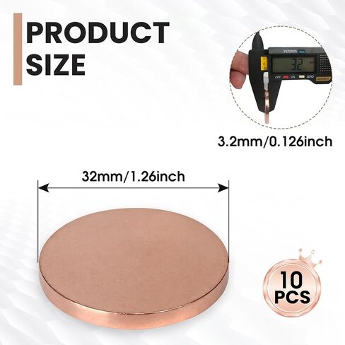1-1/4" Copper Round Disc Blanks, 1/8" Thick Pure Copper Rounds Metal Circles, T2 Copper Sheet Plate for Crafts, Jewelry Making, Electrical DIY, Stamping, Engraving – 10 Pack in Kuwait