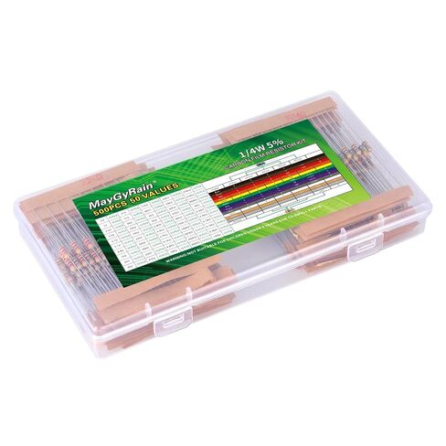 Carbon Film Resistor Kit, 50 Values 1/4W 5% Tolerance Resistors Assortment,0-10M Ohm Through Hole Resistors with Storage Box for Arduino,DIY Electronics Circuit Repair (1/4WJ-50V-1000PCS, Carbon) in Kuwait