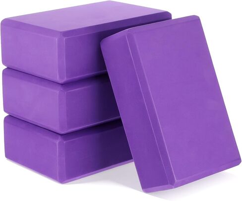 4 Pack High Density EVA Foam Yoga Blocks (9"x6"x3") - Non-Slip Lightweight Pilates Equipment for Stretching, Meditation & Balance Support (Purple) in Kuwait