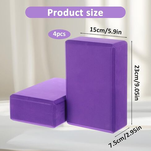 4 Pack High Density EVA Foam Yoga Blocks (9"x6"x3") - Non-Slip Lightweight Pilates Equipment for Stretching, Meditation & Balance Support (Purple) in Kuwait
