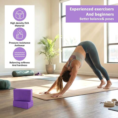 4 Pack High Density EVA Foam Yoga Blocks (9"x6"x3") - Non-Slip Lightweight Pilates Equipment for Stretching, Meditation & Balance Support (Purple) in Kuwait