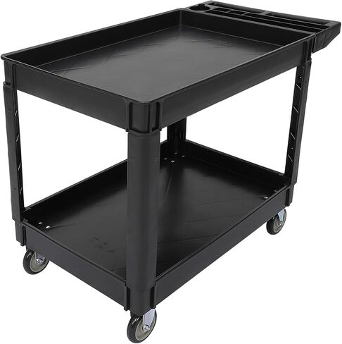 GarveeTech Utility Service Cart 2 Shelf 500 LBS, 2 Tier Heavy Duty Rolling Tool Cart On Wheels for Warehouse, Garage, Cleaning, Jobsite, Manufacturing, Maintenance, 45 in ×25 in Black in Kuwait