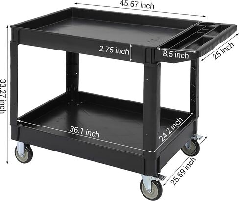 GarveeTech Utility Service Cart 2 Shelf 500 LBS, 2 Tier Heavy Duty Rolling Tool Cart On Wheels for Warehouse, Garage, Cleaning, Jobsite, Manufacturing, Maintenance, 45 in ×25 in Black in Kuwait