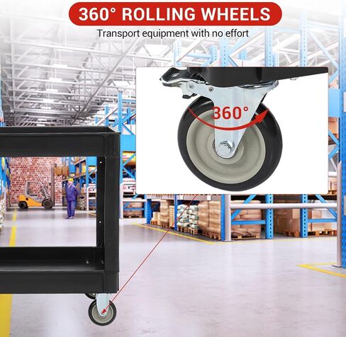 GarveeTech Utility Service Cart 2 Shelf 500 LBS, 2 Tier Heavy Duty Rolling Tool Cart On Wheels for Warehouse, Garage, Cleaning, Jobsite, Manufacturing, Maintenance, 45 in ×25 in Black in Kuwait