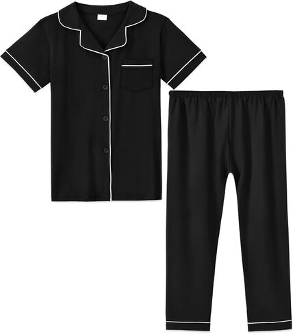 aablexema usenx kids pajamas مجموعة قطن القطن قصير الأكمام زر النوم والبان in Kuwait